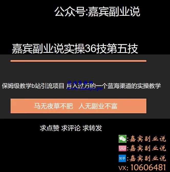 嘉宾副业说实操36技第五技：保姆级教学b站引流项目，月入过万的一个蓝海渠道的实操教学