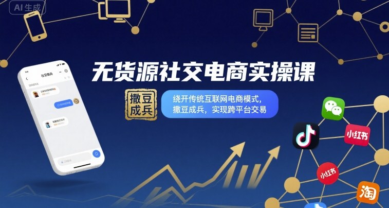 无货源社交电商实操课,绕开传统互联网电商模式,撒豆成兵,实现跨平台交易