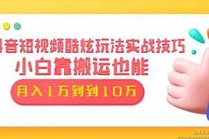 抖音短视频酷炫玩法实战技巧：小白靠搬运也能月入1万到10万（6节视频课）