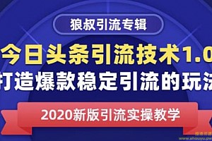 狼叔今日头条引流技术1.0，打造爆款稳定引流的玩法，快速获得平台推荐量的秘诀