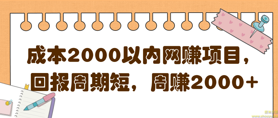 成本2000以内网赚项目，回报周期短，周赚2000+【视频教程】